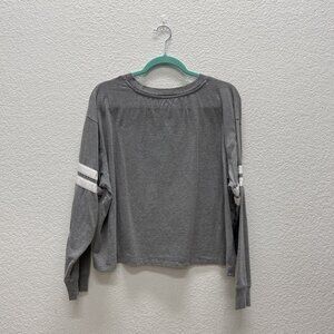 SO Womens Juniors XXL Top Shirt Pullover Relaxed Gray Cropped Striped Sleeve